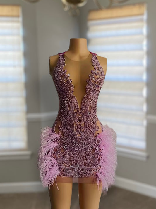 Izara Pink Feather Dress