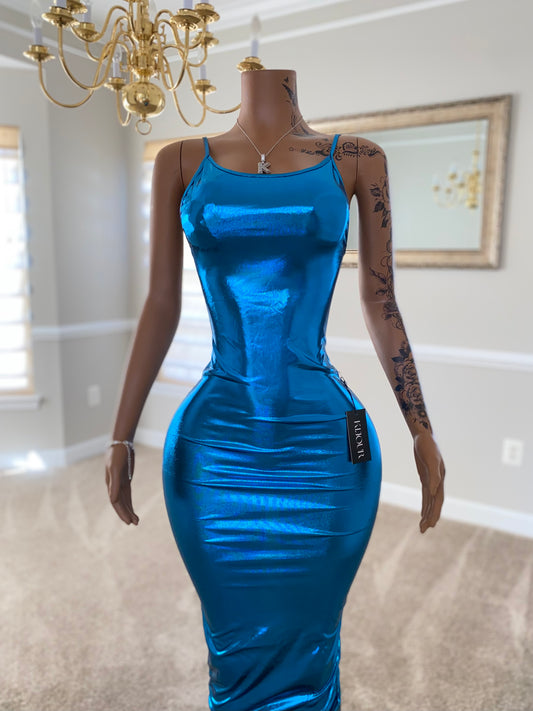 Ocean Blue Metallic Dress