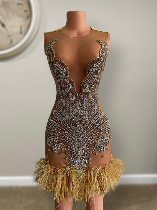 Amber Crystal Feather Dress